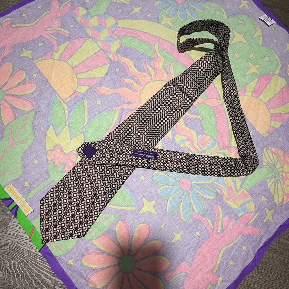 Ralph Lauren Brown and Black Geometric Silk Tie